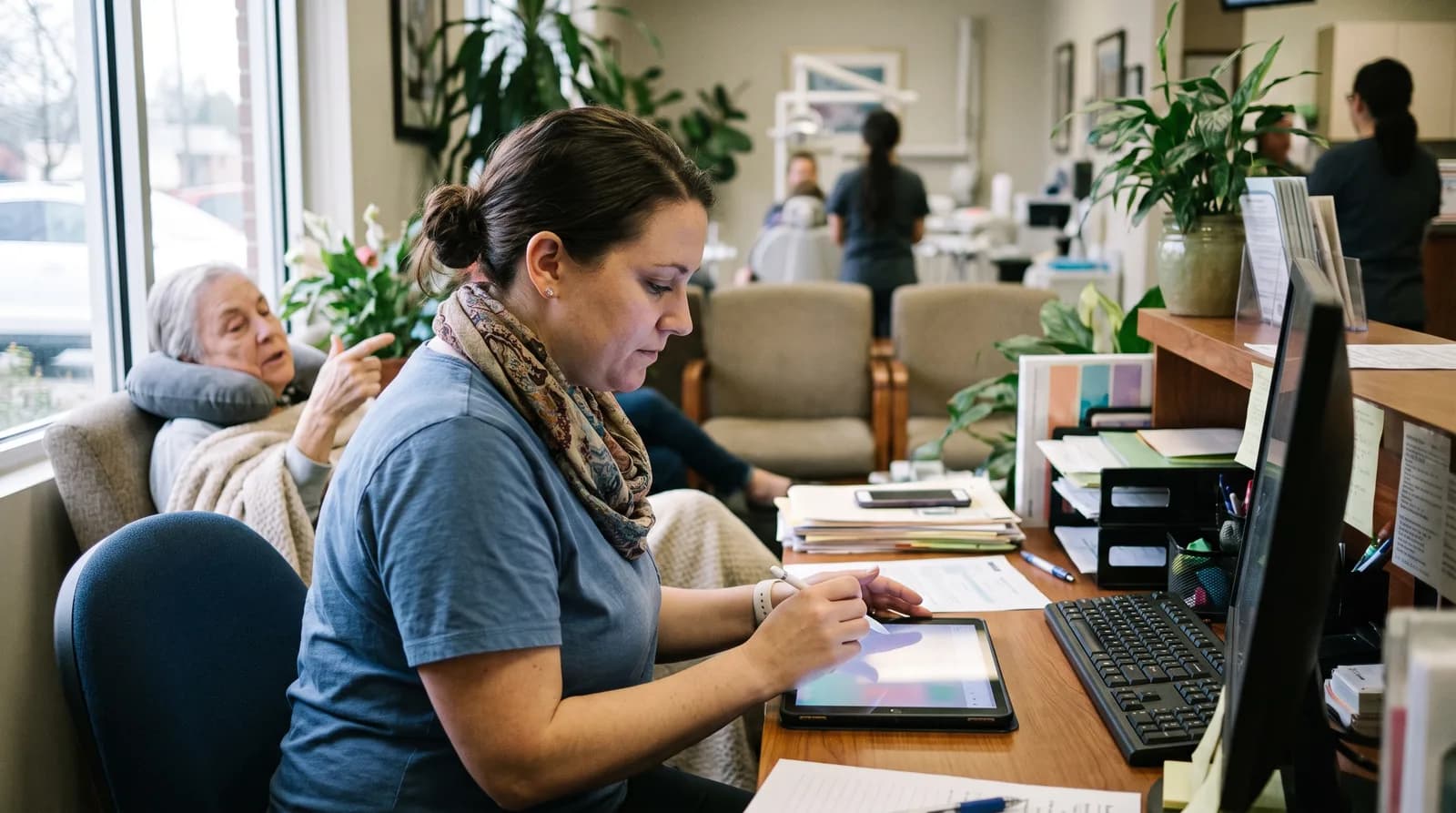 AI receptionist sleep dentistry call screening at a dental practice front desk