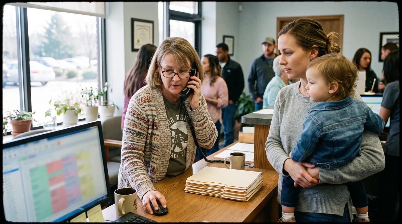 Parent signing a written authorization form for scheduling a minor's dental appointment